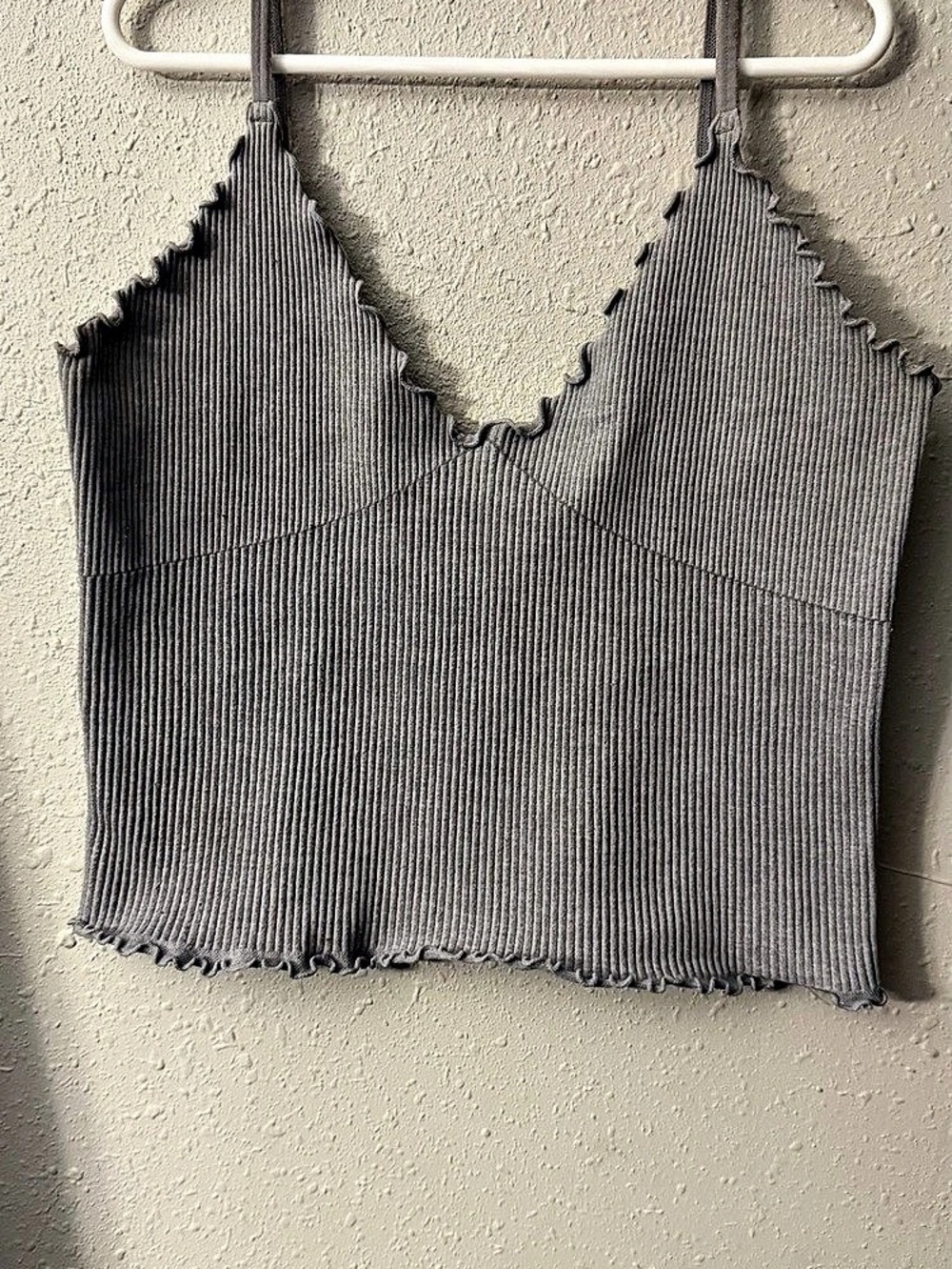 ambiance Ribbed Cropped Tank Top in Gray Size Small